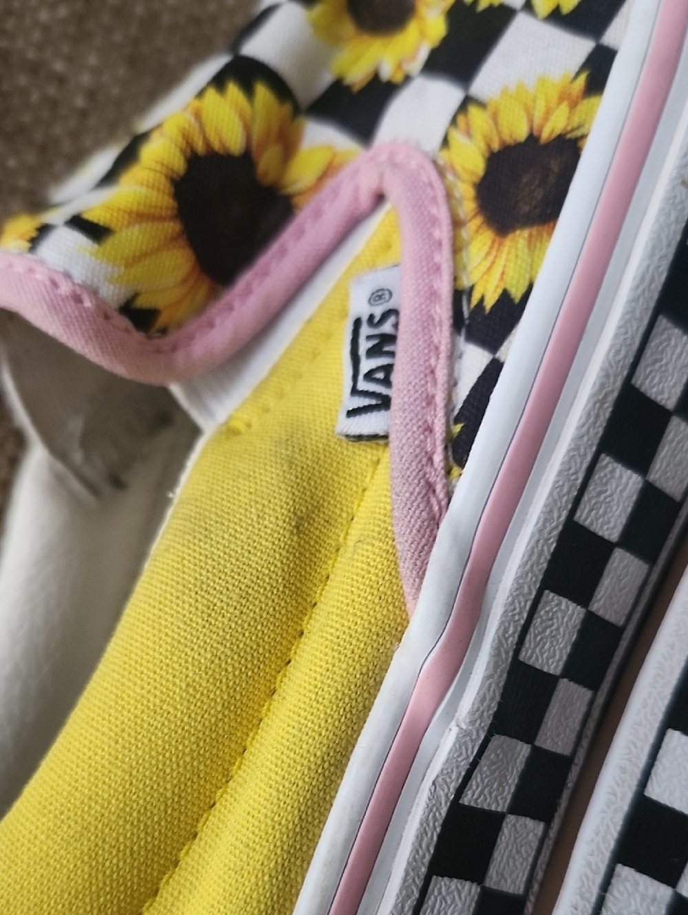 Vans Slip-On Sunflower Checkerboard Sneakers - Yellow, Black, Pink - Picture 4 of 10